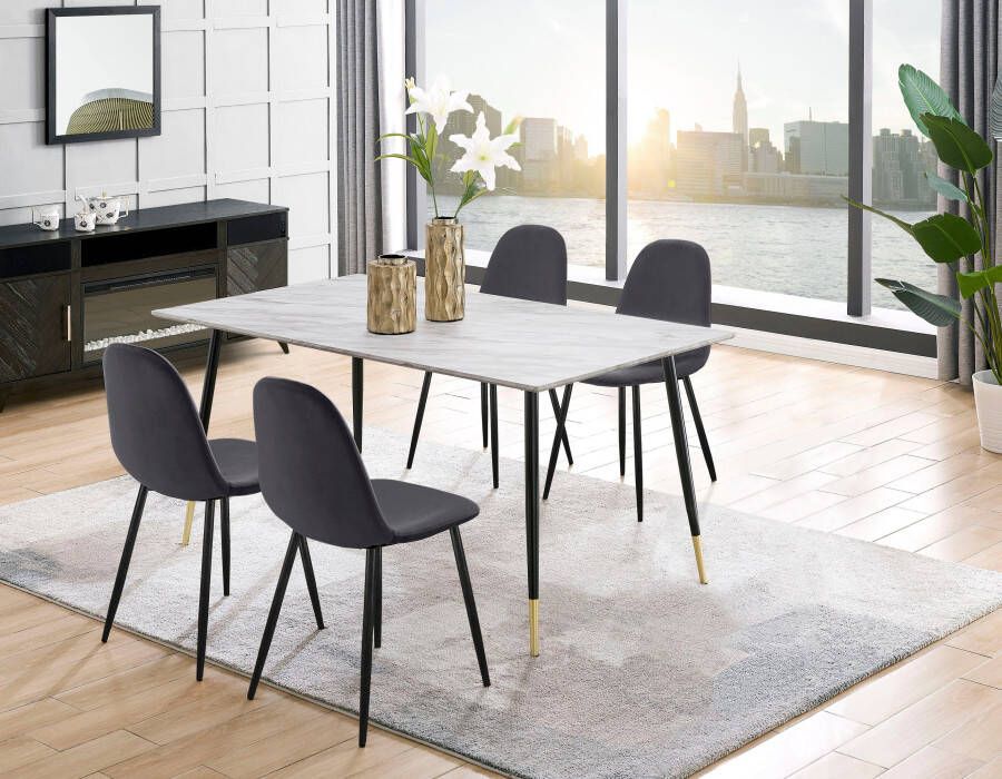 Leonique Eethoek Eadwine bestaande uit eettafel 160 cm en 4 eetkamerstoelen gestoffeerde stoelen (set 5-delig)