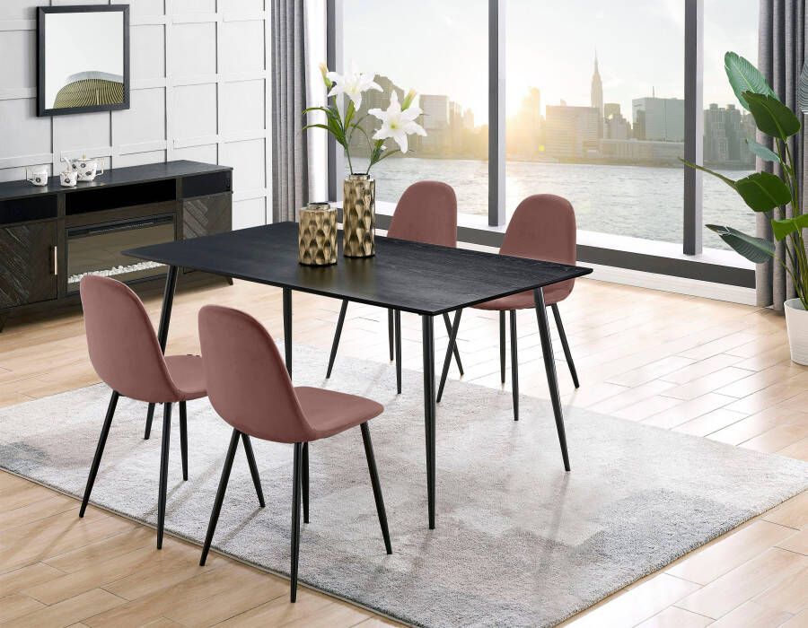 Leonique Eethoek Eadwine bestaande uit eettafel 160 cm en 4 eetkamerstoelen gestoffeerde stoelen (set 5-delig)