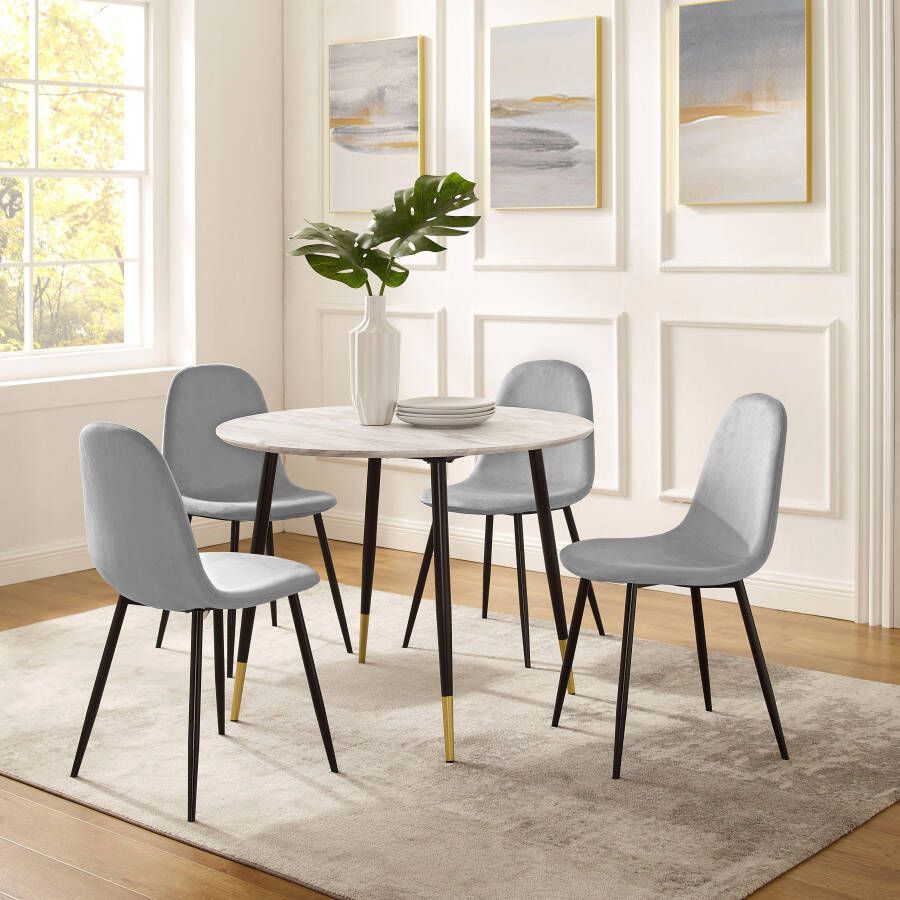 Leonique Eethoek Eadwine Eettafel plus 4 stoelen in verschillende kleuren (set 5-delig)