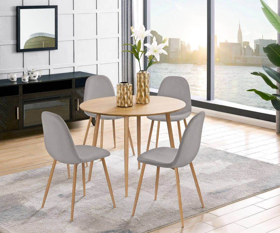 Leonique Eethoek Eadwine Eettafel plus 4 stoelen in verschillende kleuren (set 5-delig)