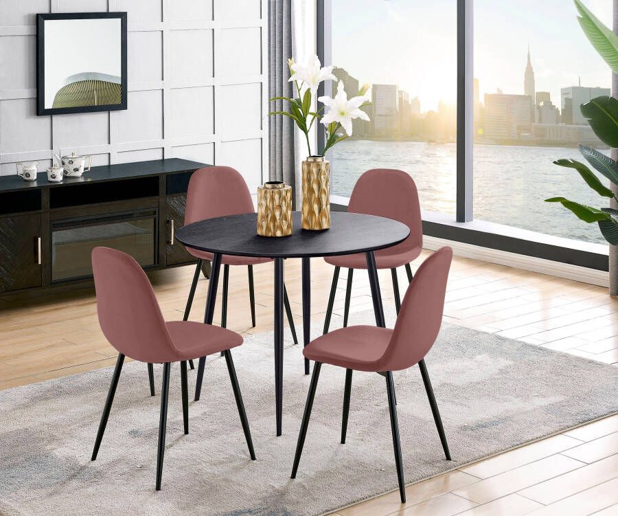 Leonique Eethoek Eadwine Eettafel plus 4 stoelen in verschillende kleuren (set 5-delig)