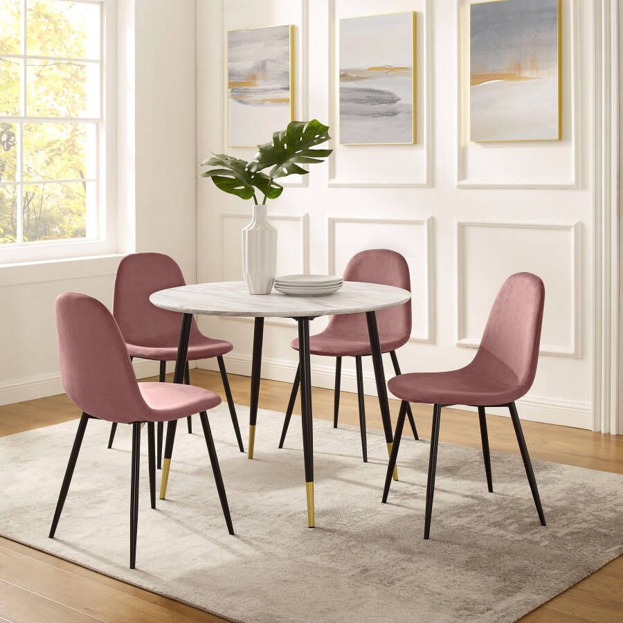 Leonique Eethoek Eadwine Eettafel plus 4 stoelen in verschillende kleuren (set 5-delig)