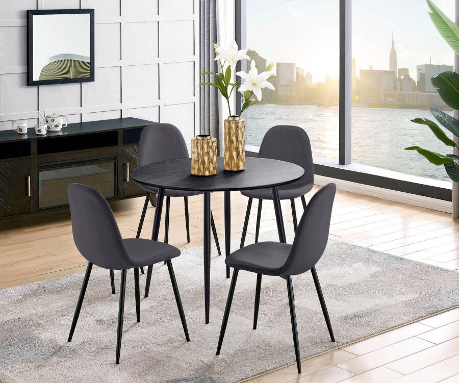 Leonique Eethoek Eadwine Eettafel plus 4 stoelen in verschillende kleuren (set 5-delig)