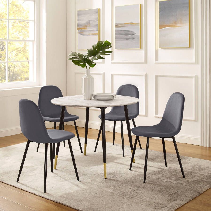 Leonique Eethoek Eadwine Eettafel plus 4 stoelen in verschillende kleuren (set 5-delig)