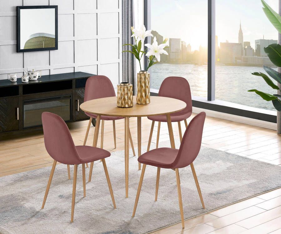 Leonique Eethoek Eadwine Eettafel plus 4 stoelen in verschillende kleuren (set 5-delig)