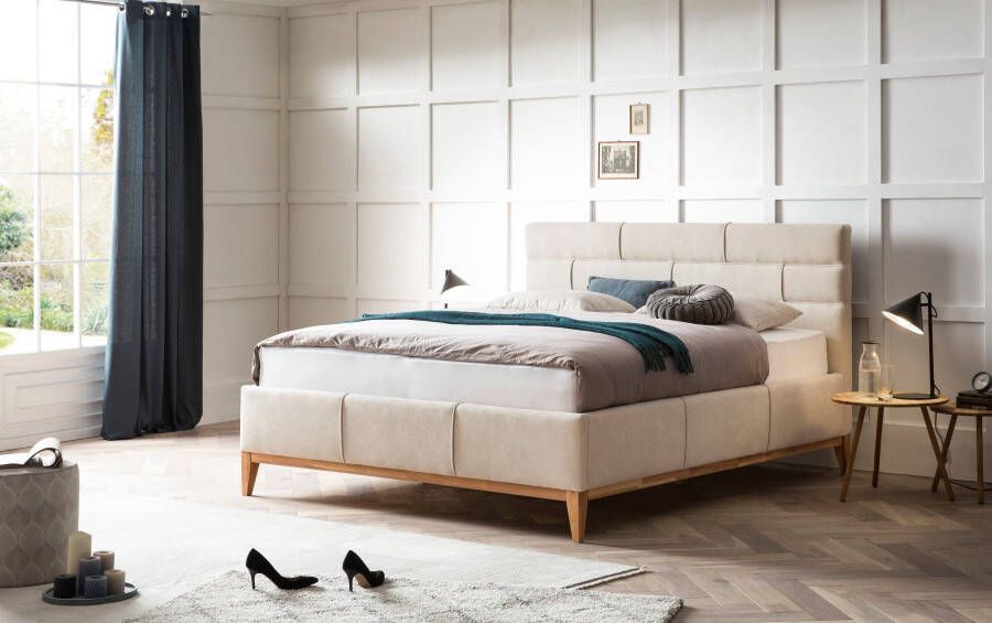 Leonique Gestoffeerd bed Balaine met lattenbodem bedkist ook met 7-zones-pocketveringsmatras