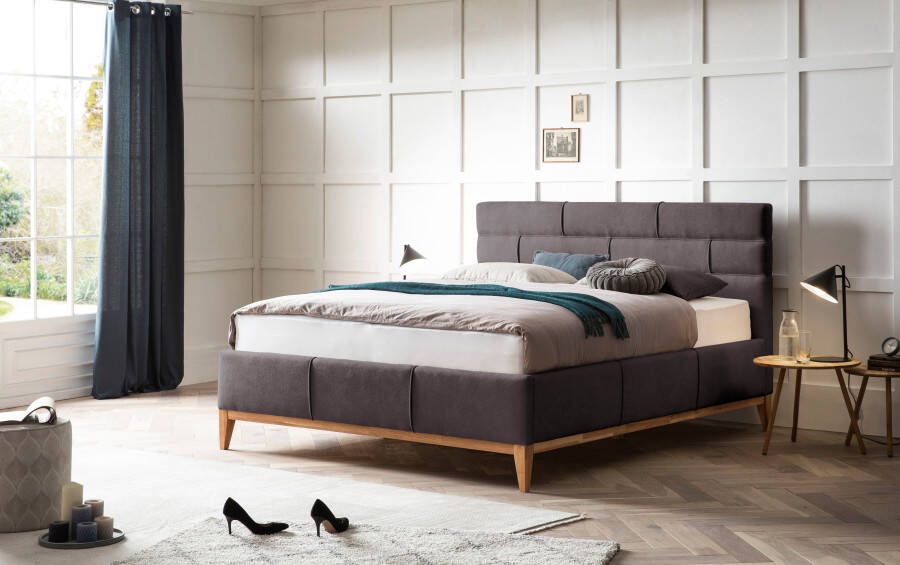 Leonique Gestoffeerd bed Balaine met lattenbodem bedkist ook met 7-zones-pocketveringsmatras