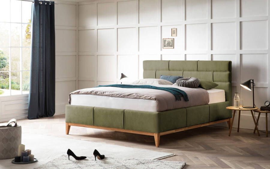 Leonique Gestoffeerd bed Balaine met lattenbodem bedkist ook met 7-zones-pocketveringsmatras