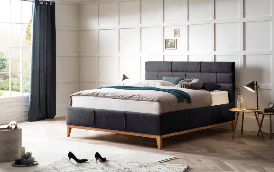 Leonique Gestoffeerd bed Balaine met lattenbodem bedkist ook met 7-zones-pocketveringsmatras