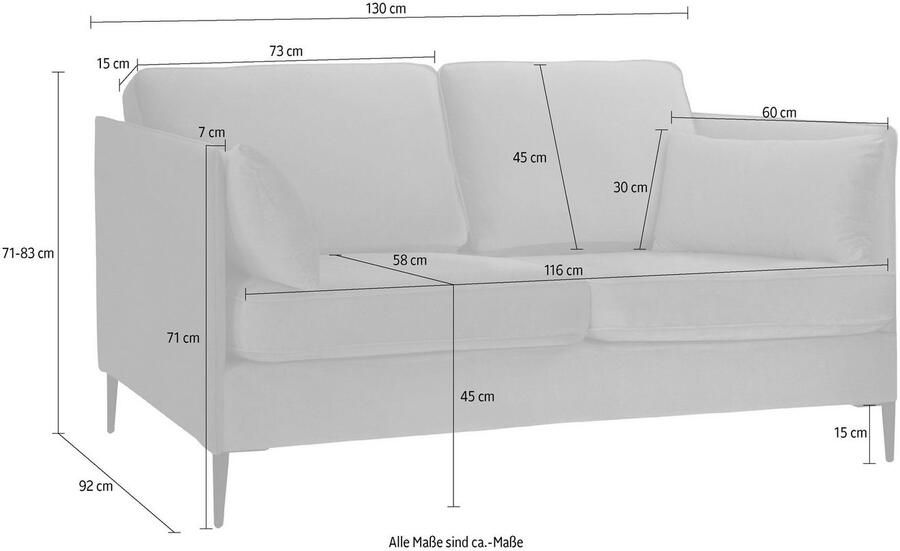 Home affaire 2-zitsbank Light inclusief losse sierkussens met smalle armleuningen en telescooppoten