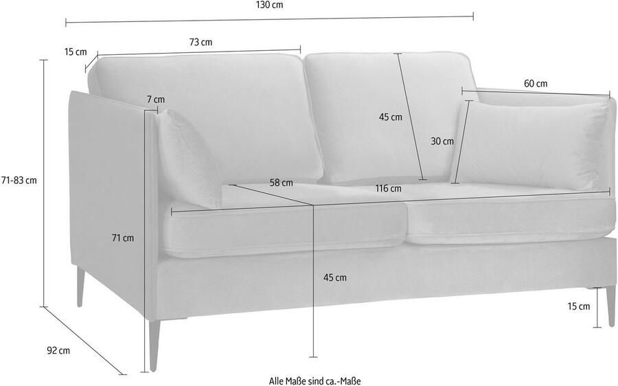 Home affaire 2-zitsbank Light inclusief losse sierkussens met smalle armleuningen en telescooppoten