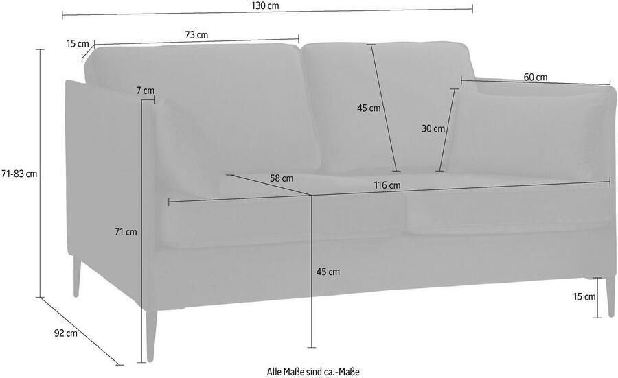 Home affaire 2-zitsbank Light inclusief losse sierkussens met smalle armleuningen en telescooppoten