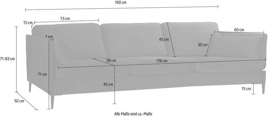 Home affaire 3-zitsbank Light inclusief losse sierkussens met smalle armleuningen en telescooppoten