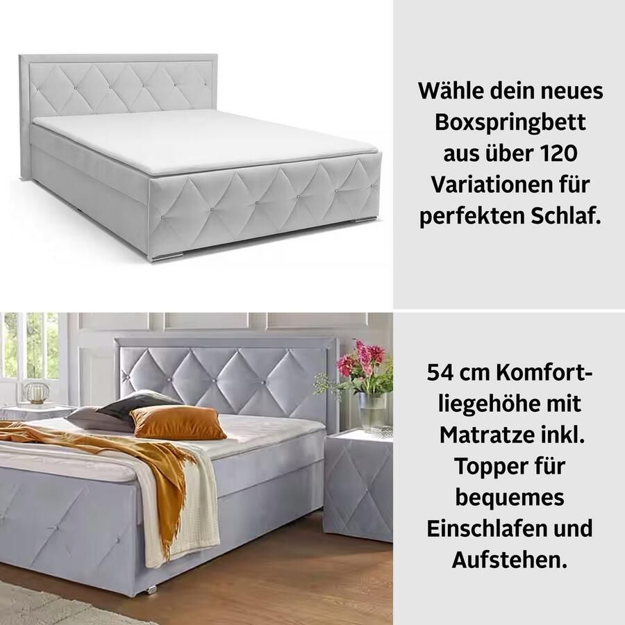 Leonique Boxspring Alfie bestseller! Inclusief bedlade & topper Optioneel met knoopstiksels of strassstenen H2 H3 en H4 verkrijgbaar