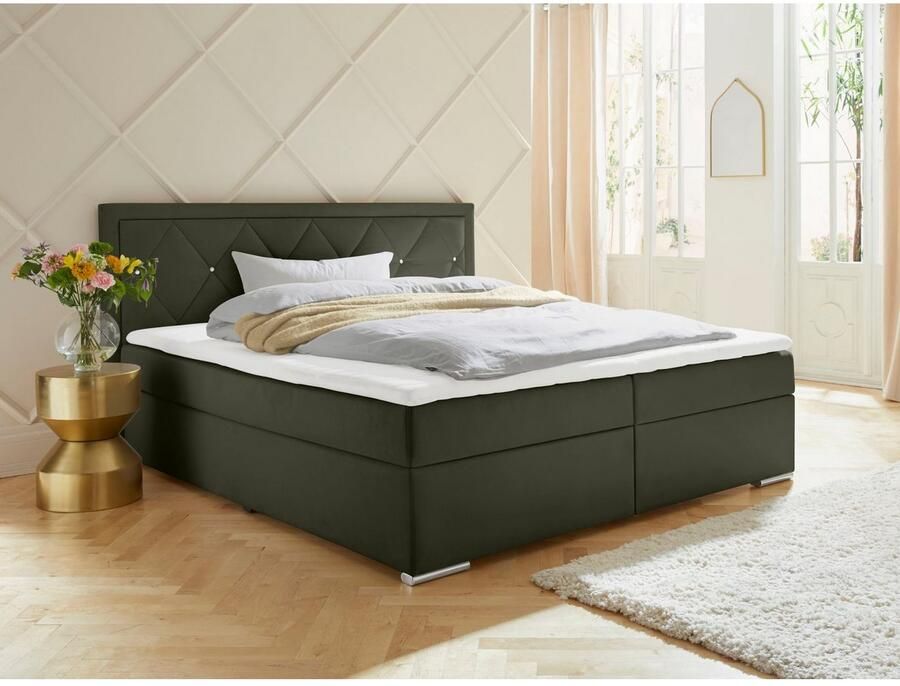 Leonique Boxspring Alfie bestseller optioneel met bedlade met strassteentjes in het hoofdbord h2 h3 en h4 ter keuze