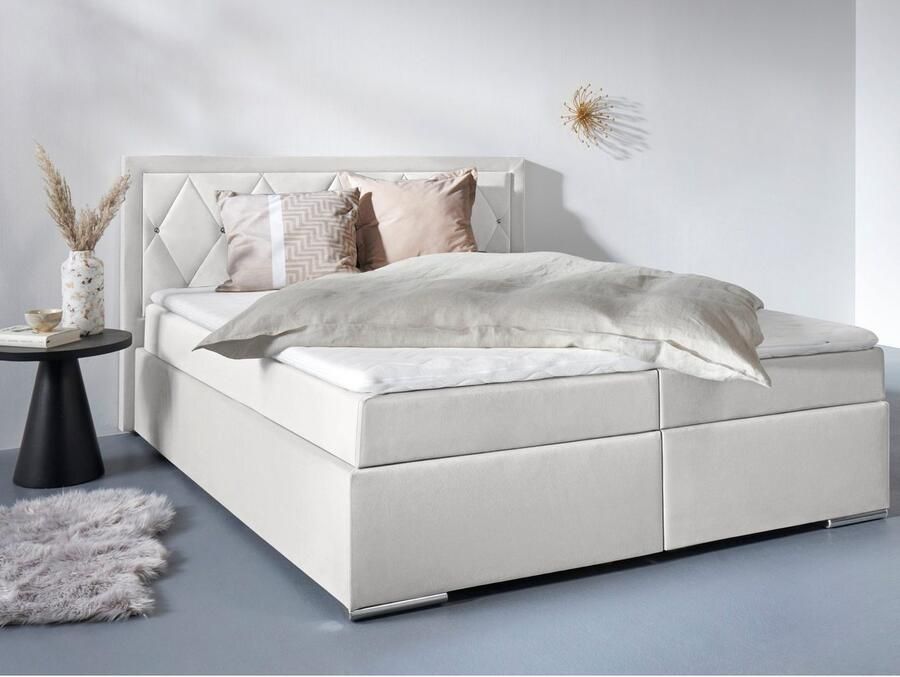 Leonique Boxspring Alfie bestseller optioneel met bedlade met strassteentjes in het hoofdbord h2 h3 en h4 ter keuze