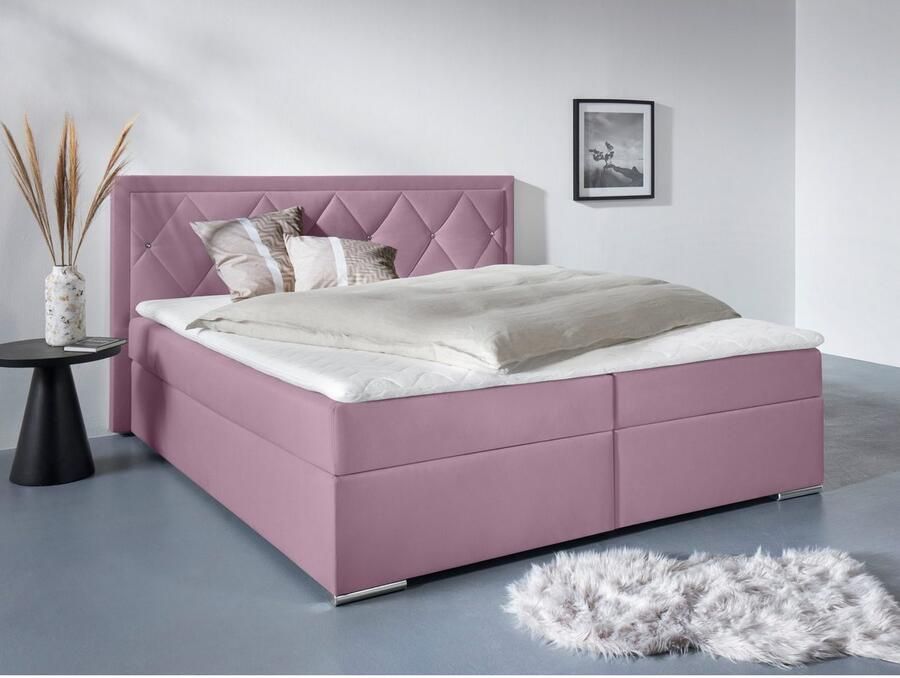Leonique Boxspring Alfie bestseller optioneel met bedlade met strassteentjes in het hoofdbord h2 h3 en h4 ter keuze