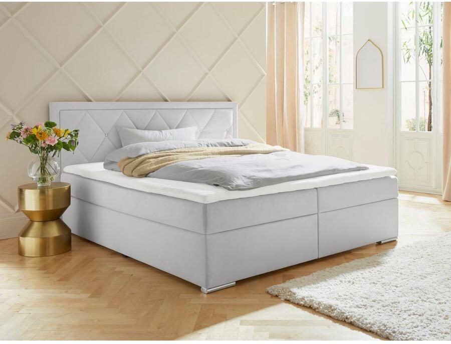 Leonique Boxspring Alfie bestseller optioneel met bedlade met strassteentjes in het hoofdbord h2 h3 en h4 ter keuze