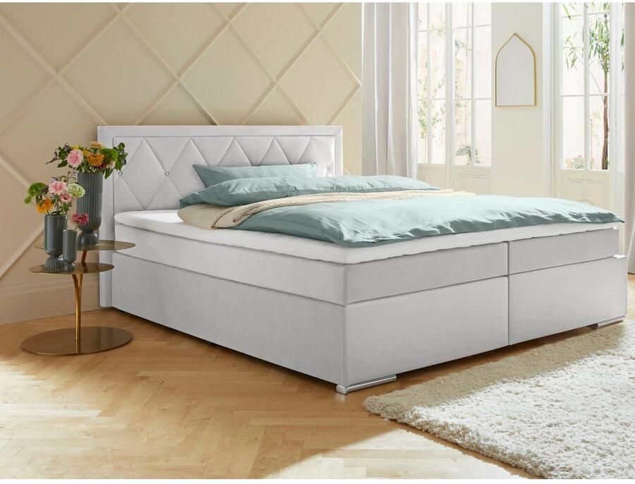 Leonique Boxspring Alfie bestseller optioneel met bedlade met strassteentjes in het hoofdbord h2 h3 en h4 ter keuze