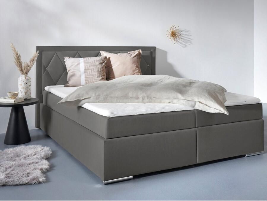 Leonique Boxspring Alfie bestseller optioneel met bedlade met strassteentjes in het hoofdbord h2 h3 en h4 ter keuze