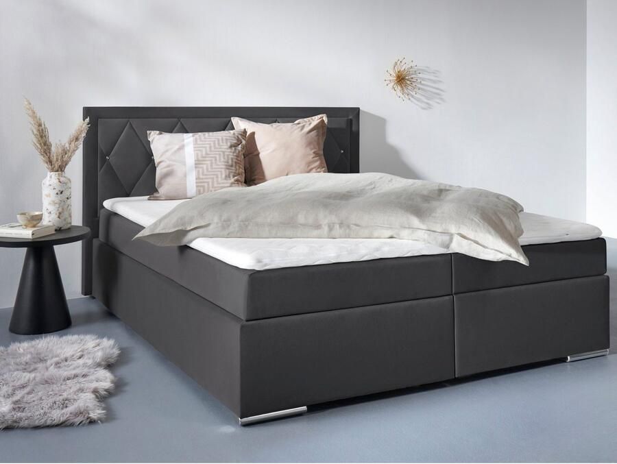 Leonique Boxspring Alfie bestseller optioneel met bedlade met strassteentjes in het hoofdbord h2 h3 en h4 ter keuze