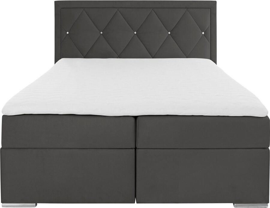 Leonique Boxspring Alfie bestseller optioneel met bedlade met strassteentjes in het hoofdbord h2 h3 en h4 ter keuze