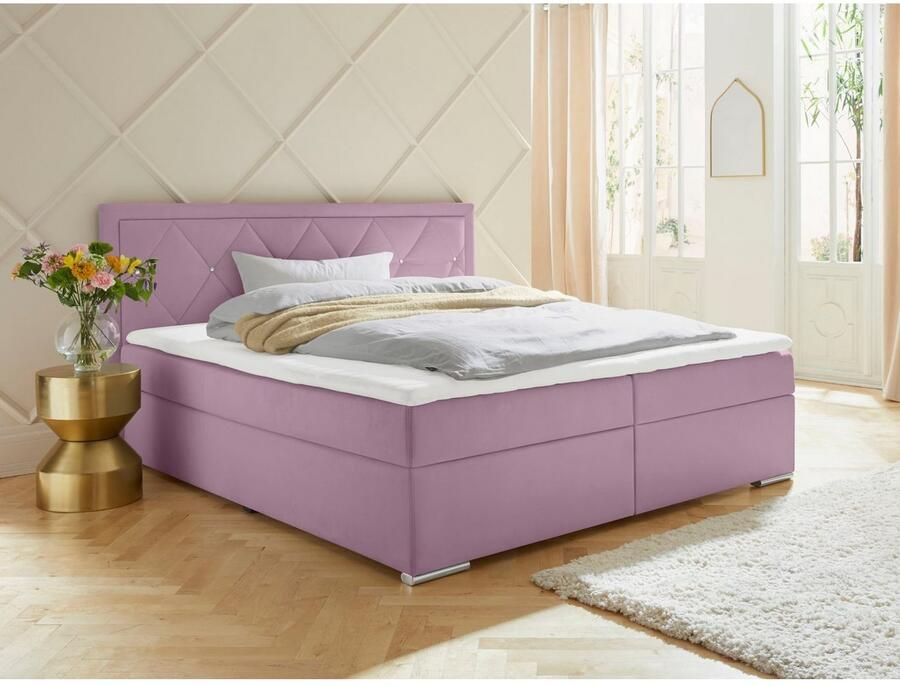Leonique Boxspring Alfie bestseller optioneel met bedlade met strassteentjes in het hoofdbord h2 h3 en h4 ter keuze