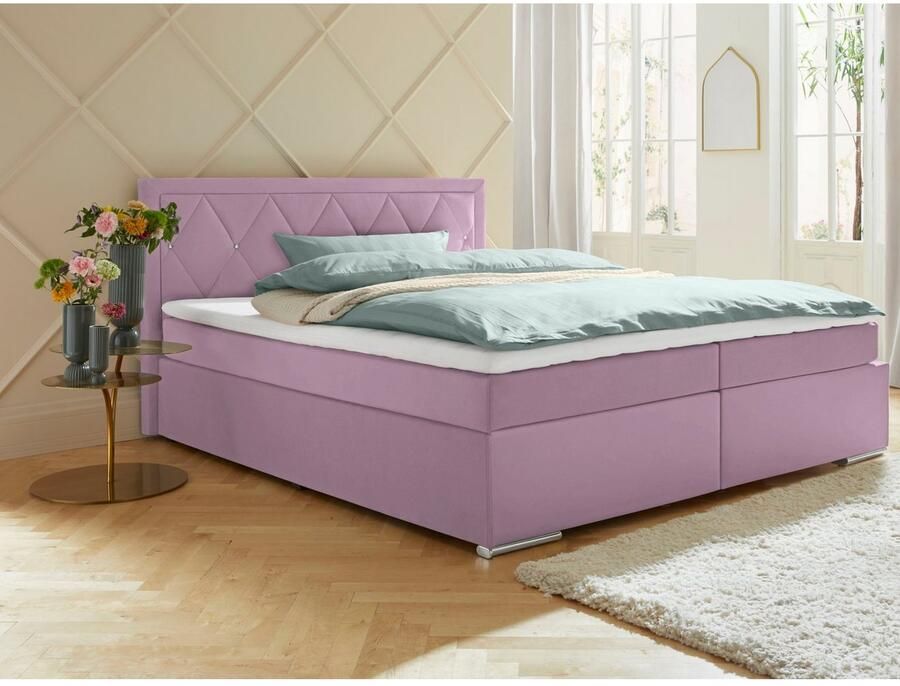 Leonique Boxspring Alfie bestseller optioneel met bedlade met strassteentjes in het hoofdbord h2 h3 en h4 ter keuze