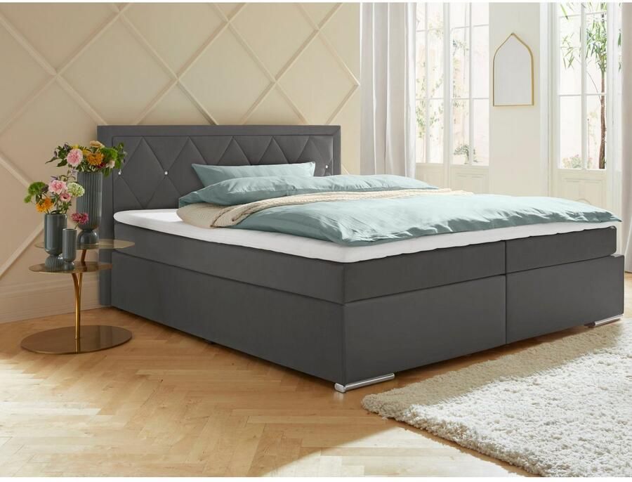 Leonique Boxspring Alfie bestseller optioneel met bedlade met strassteentjes in het hoofdbord h2 h3 en h4 ter keuze