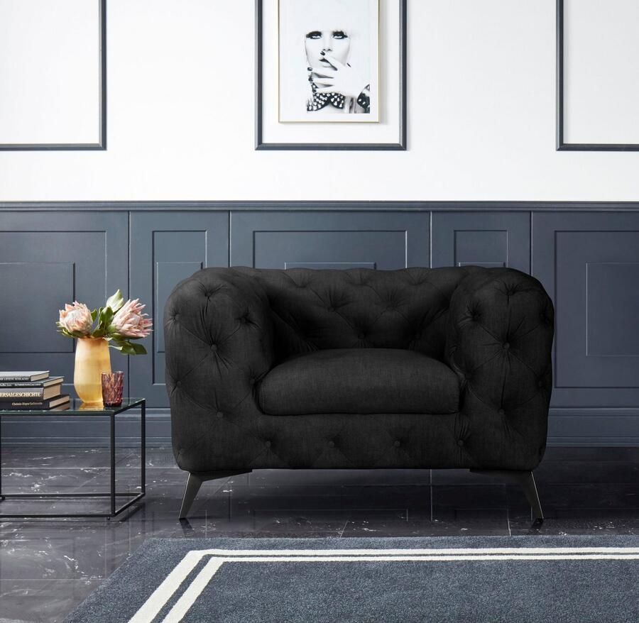 Home affaire Chesterfield-fauteuil Glynis Fauteuil luxueuze capitonnage moderne chesterfield look kleur van de poten ter keuze
