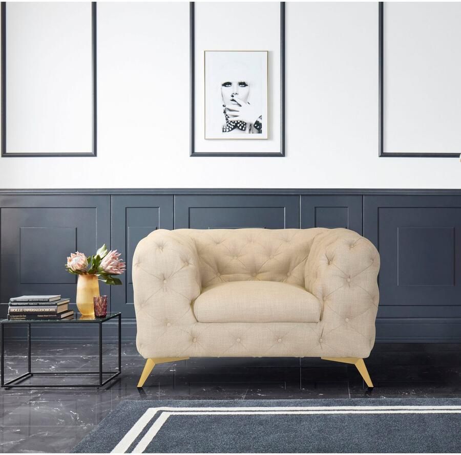 Home affaire Chesterfield-fauteuil Glynis Fauteuil luxueuze capitonnage moderne chesterfield look kleur van de poten ter keuze