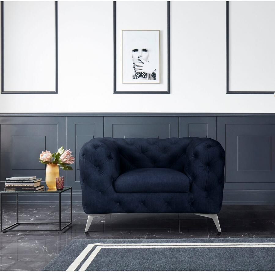 Home affaire Chesterfield-fauteuil Glynis Fauteuil luxueuze capitonnage moderne chesterfield look kleur van de poten ter keuze