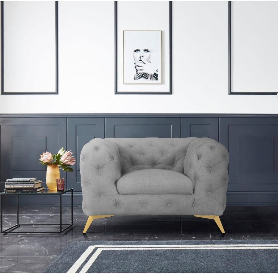 Home affaire Chesterfield-fauteuil Glynis Fauteuil luxueuze capitonnage moderne chesterfield look kleur van de poten ter keuze