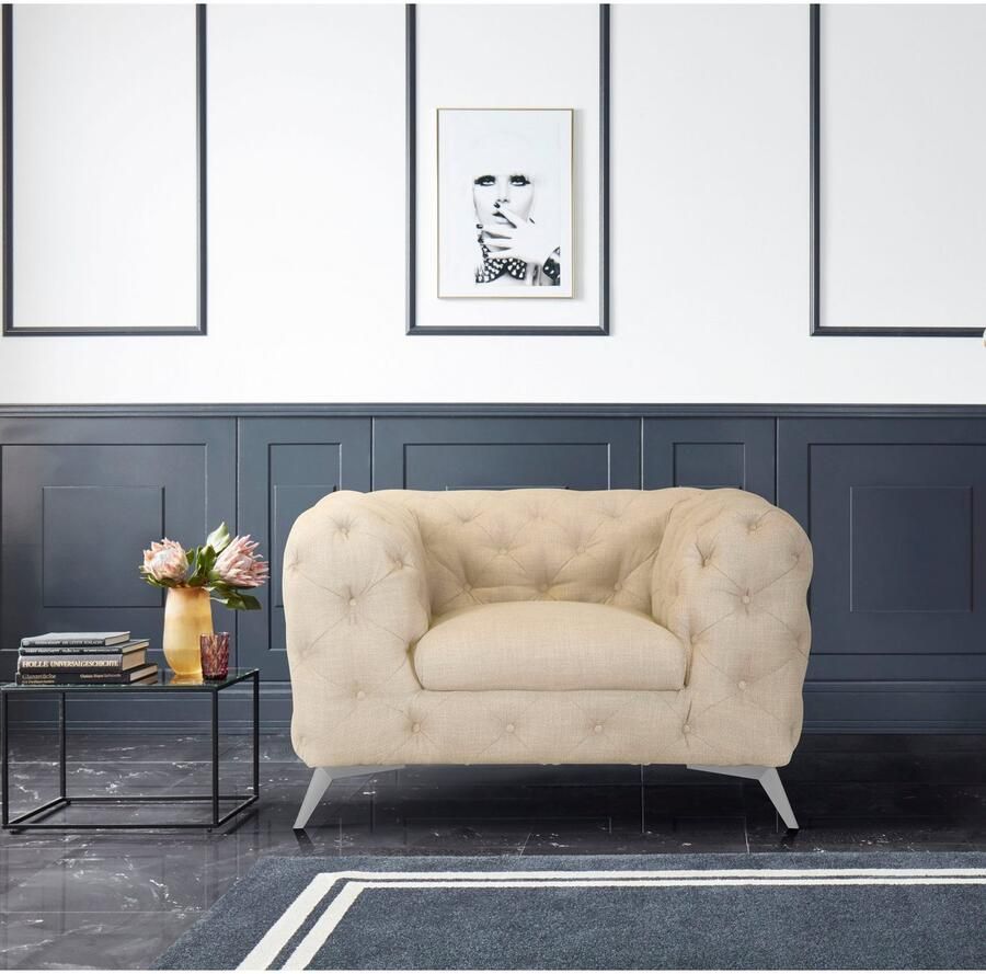 Home affaire Chesterfield-fauteuil Glynis Fauteuil luxueuze capitonnage moderne chesterfield look kleur van de poten ter keuze