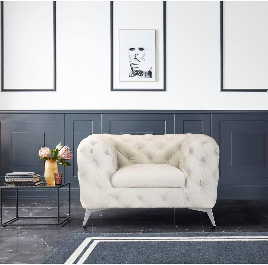 Home affaire Chesterfield-fauteuil Glynis Fauteuil luxueuze capitonnage moderne chesterfield look kleur van de poten ter keuze