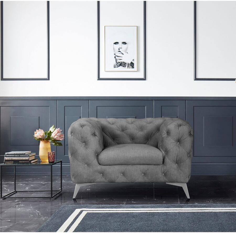 Home affaire Chesterfield-fauteuil Glynis Fauteuil luxueuze capitonnage moderne chesterfield look kleur van de poten ter keuze
