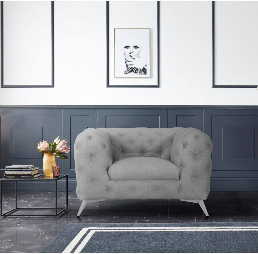 Home affaire Chesterfield-fauteuil Glynis Fauteuil luxueuze capitonnage moderne chesterfield look kleur van de poten ter keuze