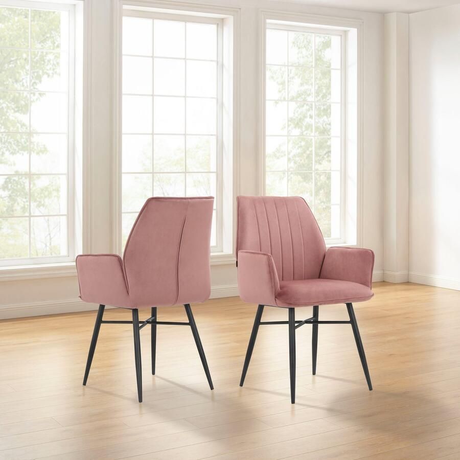 Leonique Eetkamerstoel Hrodwyn Zacht beklede zitting met horizontale naden op de achterkant zithoogte 52 cm (2 stuks)