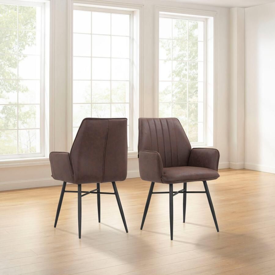 Leonique Eetkamerstoel Hrodwyn Zacht beklede zitting met horizontale naden op de achterkant zithoogte 52 cm (2 stuks)