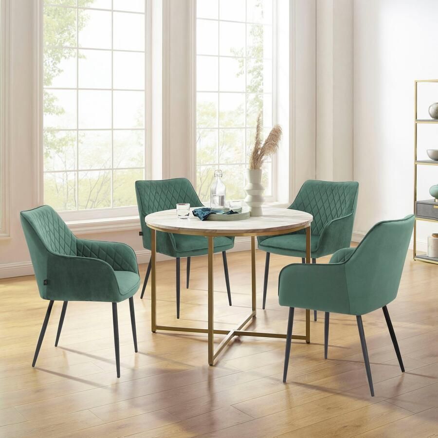 Leonique Eettafel Gondat met tafelblad in marmer-look onderstel van metaal goudkleurig hoogte 76 cm (1 stuk)