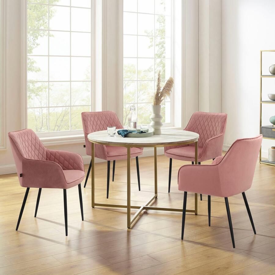 Leonique Eettafel Gondat met tafelblad in marmer-look onderstel van metaal goudkleurig hoogte 76 cm (1 stuk)