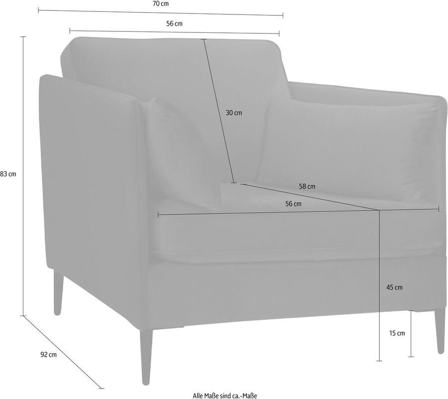 Home affaire Fauteuil Light inclusief losse sierkussens met smalle armleuningen en telescooppoten