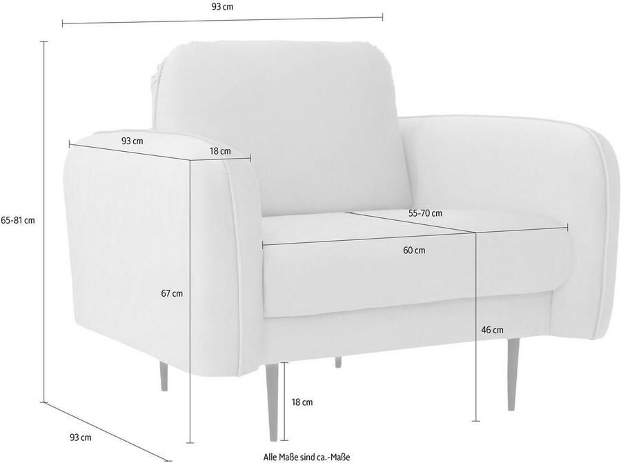 Home affaire Fauteuil Skidi met losse rugkussens en opstaande naad boven op de armleuning