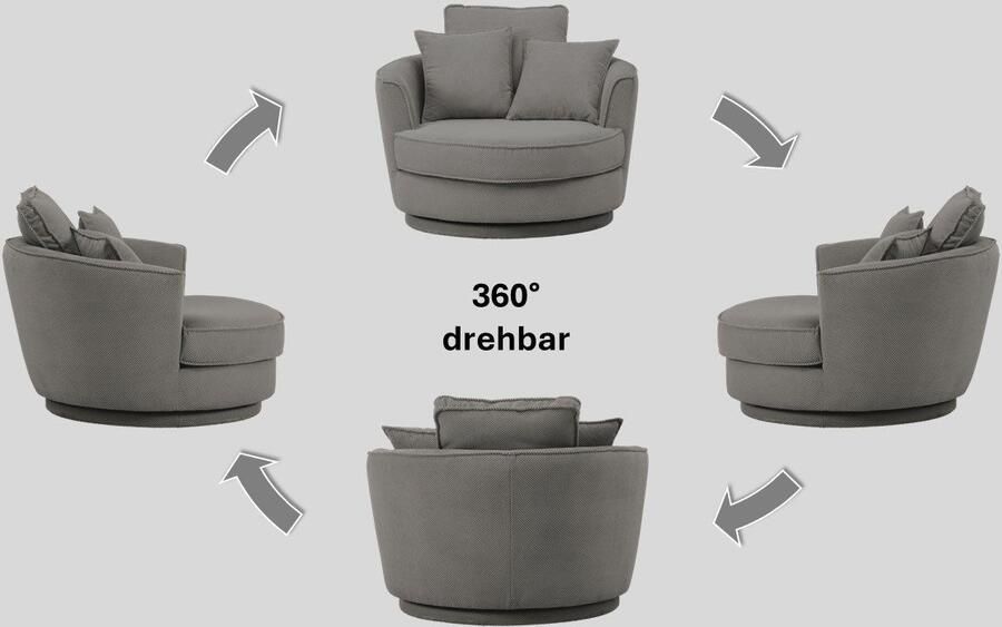 Home affaire Leonique Draaibare fauteuil MAISIE Love Seat leesstoel stoelset met poef in mega cord en geweven fluweel draaibaar 360 graden met poef (2 stuks)