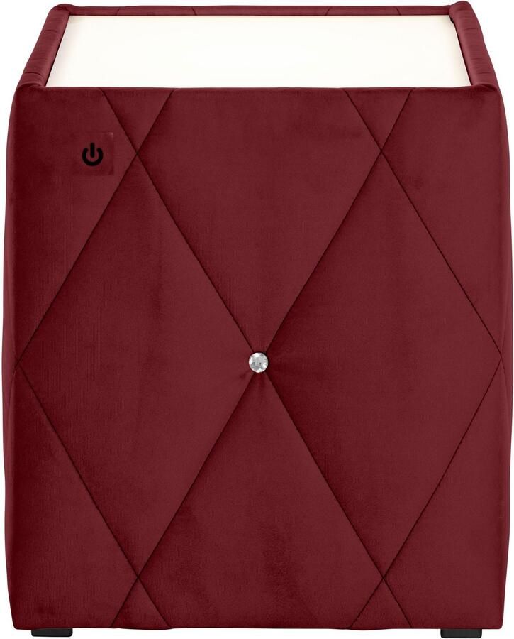 Leonique Nachtkastje Alfie met verlichting en bekleding van fluweel