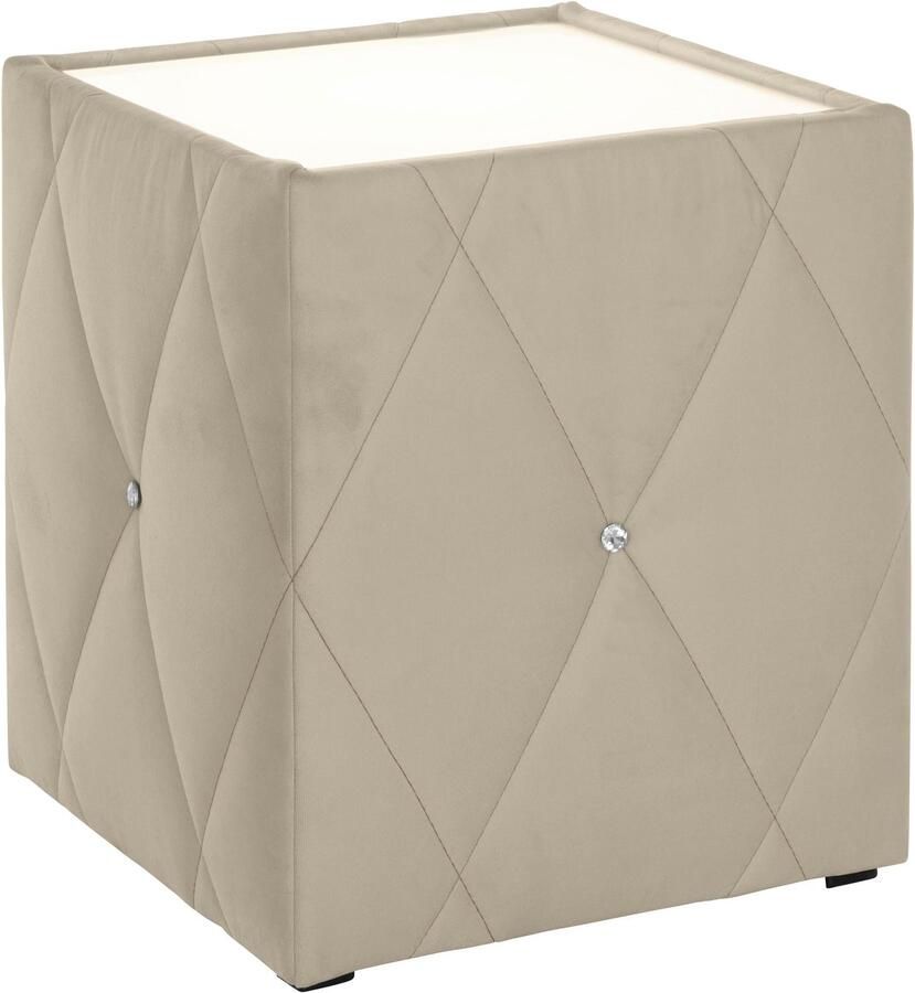 Leonique Nachtkastje Alfie met verlichting en bekleding van fluweel