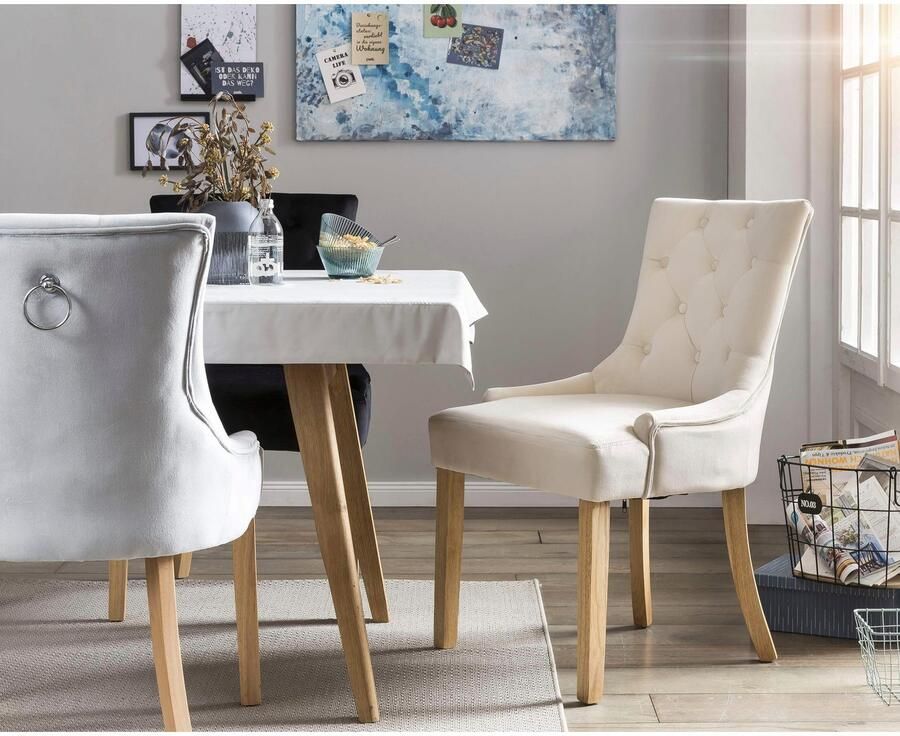 Leonique Stoel met 4 poten Doncaster met knoopsluiting op de rug (set 2 stuks)