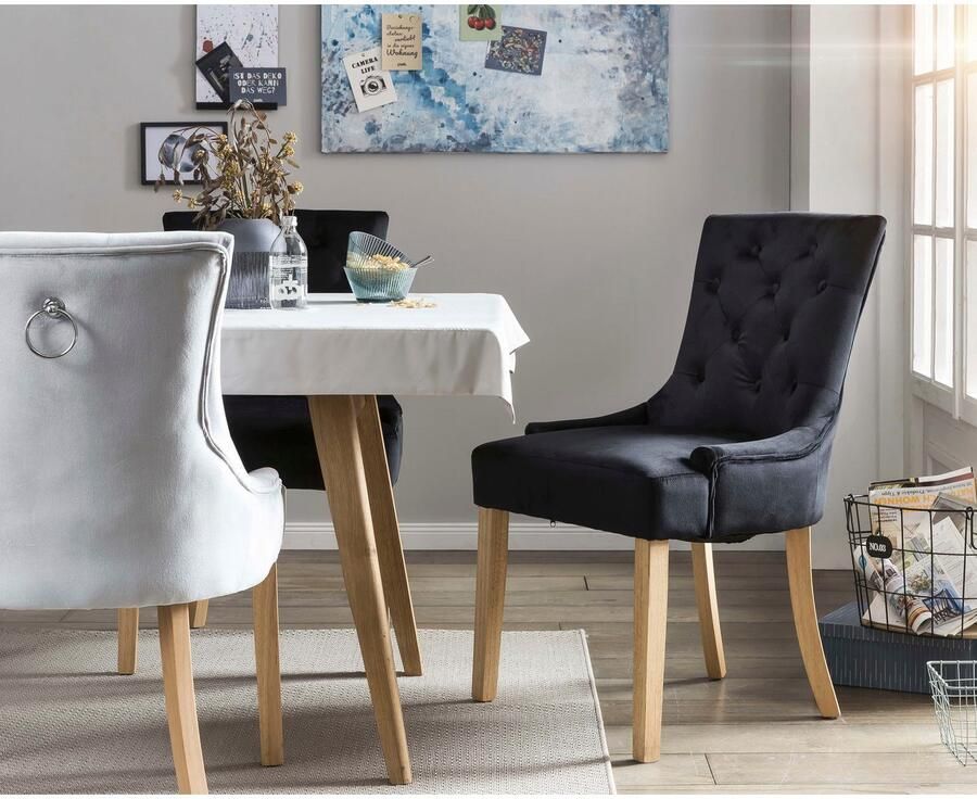 Leonique Stoel met 4 poten Doncaster met knoopsluiting op de rug (set 2 stuks)