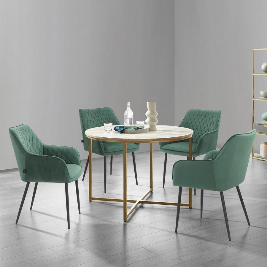 Leonique Stoel met armleuningen Montmerle Zacht verdikte zitting en rugleuning in veloursstof met stiksel zithoogte 50 cm (2 stuks)