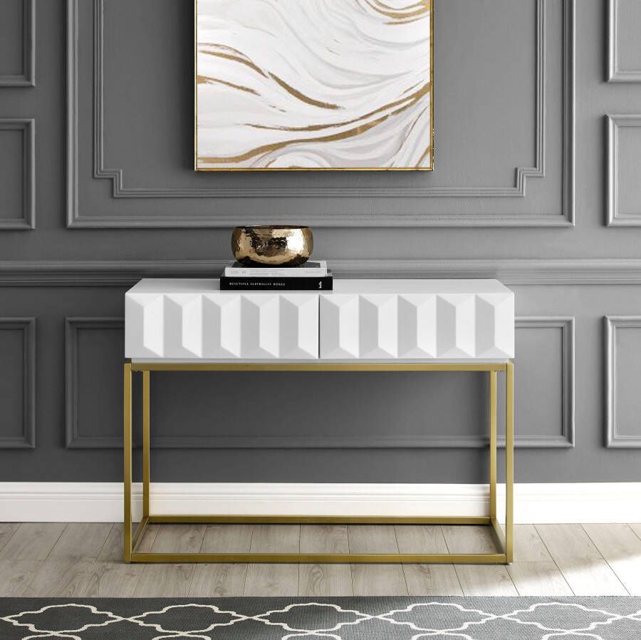 Leonique Sidetable Alais in 3d-look met twee laden en goudkleurig frame
